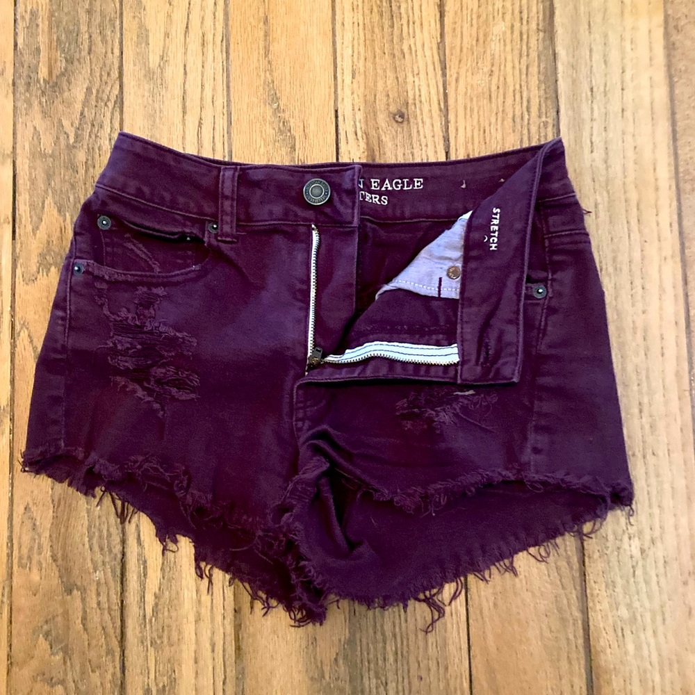 American eagle high waisted maroon jean shorts